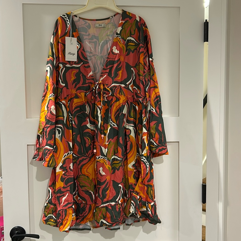 Maaji Multicolor Abstract Midi Dress - Red, Orange, Green, Pink, White